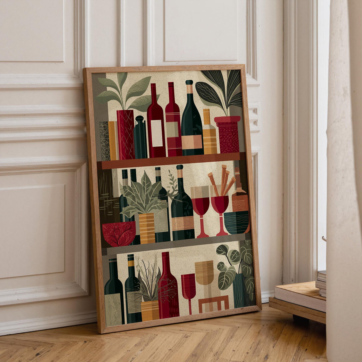 Wine Bottle Illustration Print, Modern Kitchen Bar Cart Decor, Wine Lover Gift by The Wall Art Studio - physical