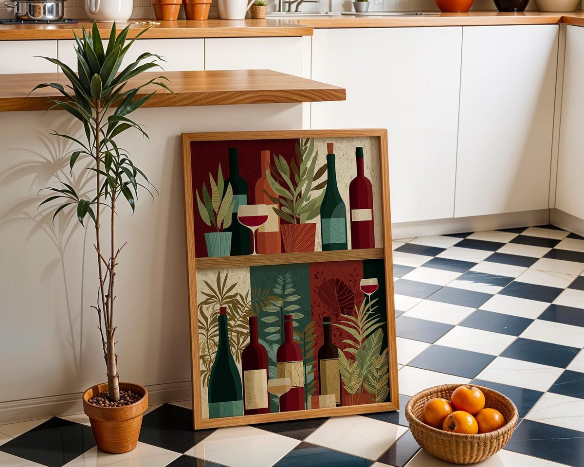 Wine Bottle Illustration Print, Modern Kitchen Bar Cart Decor, Wine Lover Gift by The Wall Art Studio - physical
