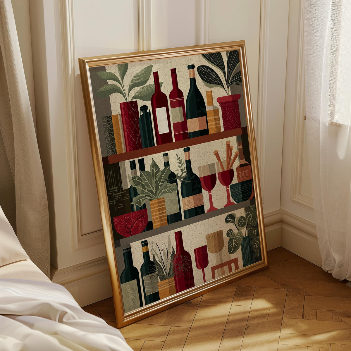 Wine Bottle Illustration Print, Modern Kitchen Bar Cart Decor, Wine Lover Gift by The Wall Art Studio - physical