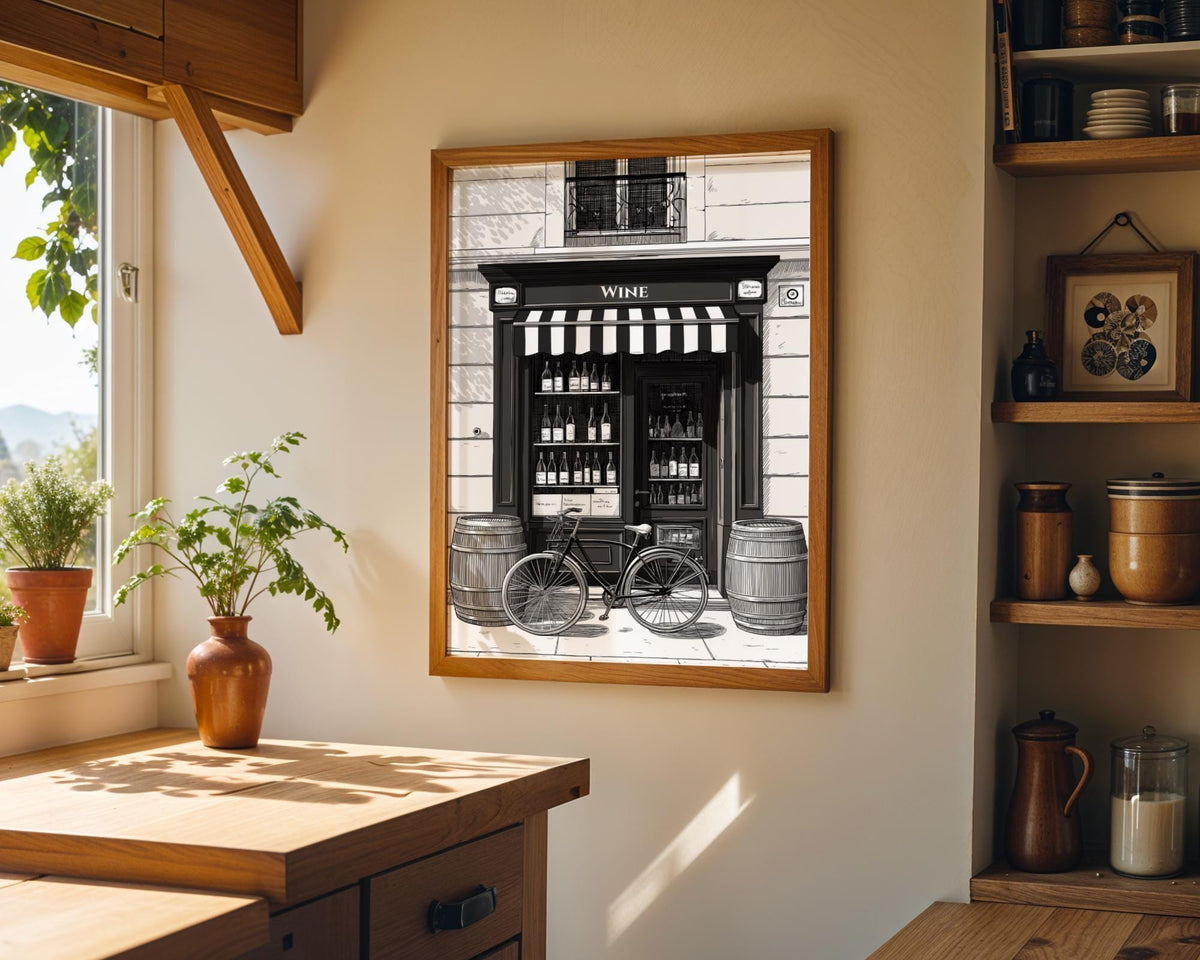 Wine Shop Art Print | Vintage Wine store Illustration | Wine Wall Art | Black and White | Cosy Home Décor | French Poster...