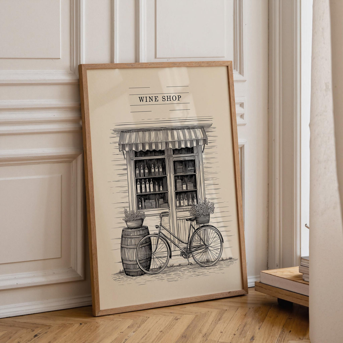 Wine Shop Art Print | Vintage Wine store Illustration | Wine Wall Art | Black and White | Cosy Home Décor | French Poster...
