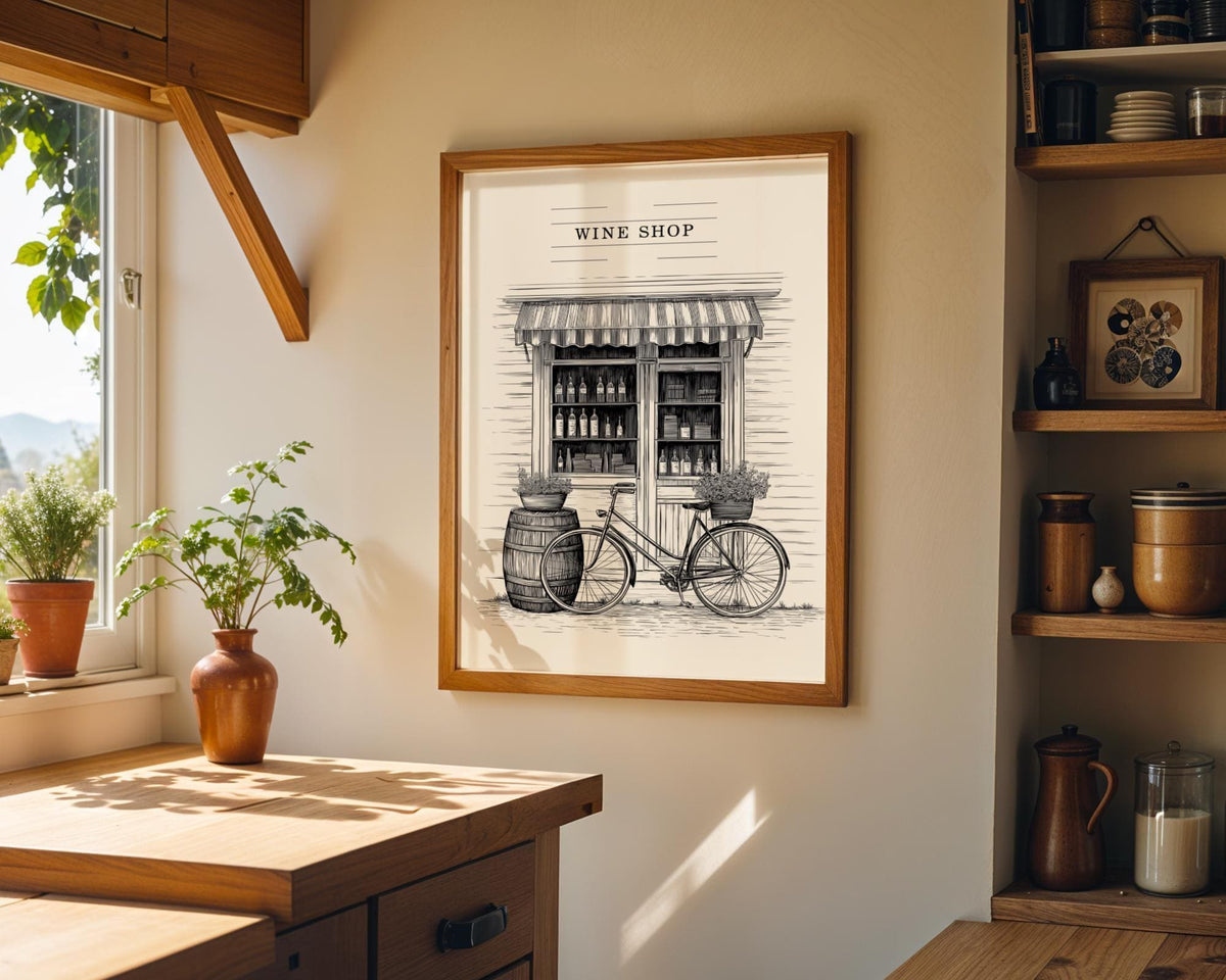 Wine Shop Art Print | Vintage Wine store Illustration | Wine Wall Art | Black and White | Cosy Home Décor | French Poster...