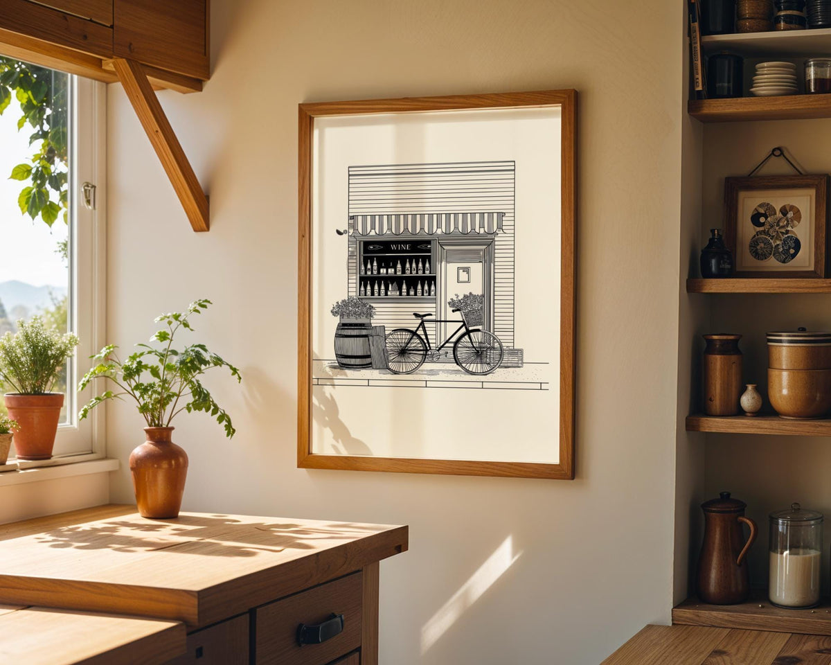 Wine Shop Art Print | Vintage Wine store Illustration | Wine Wall Art | Black and White | Cosy Home Décor | French Poster...
