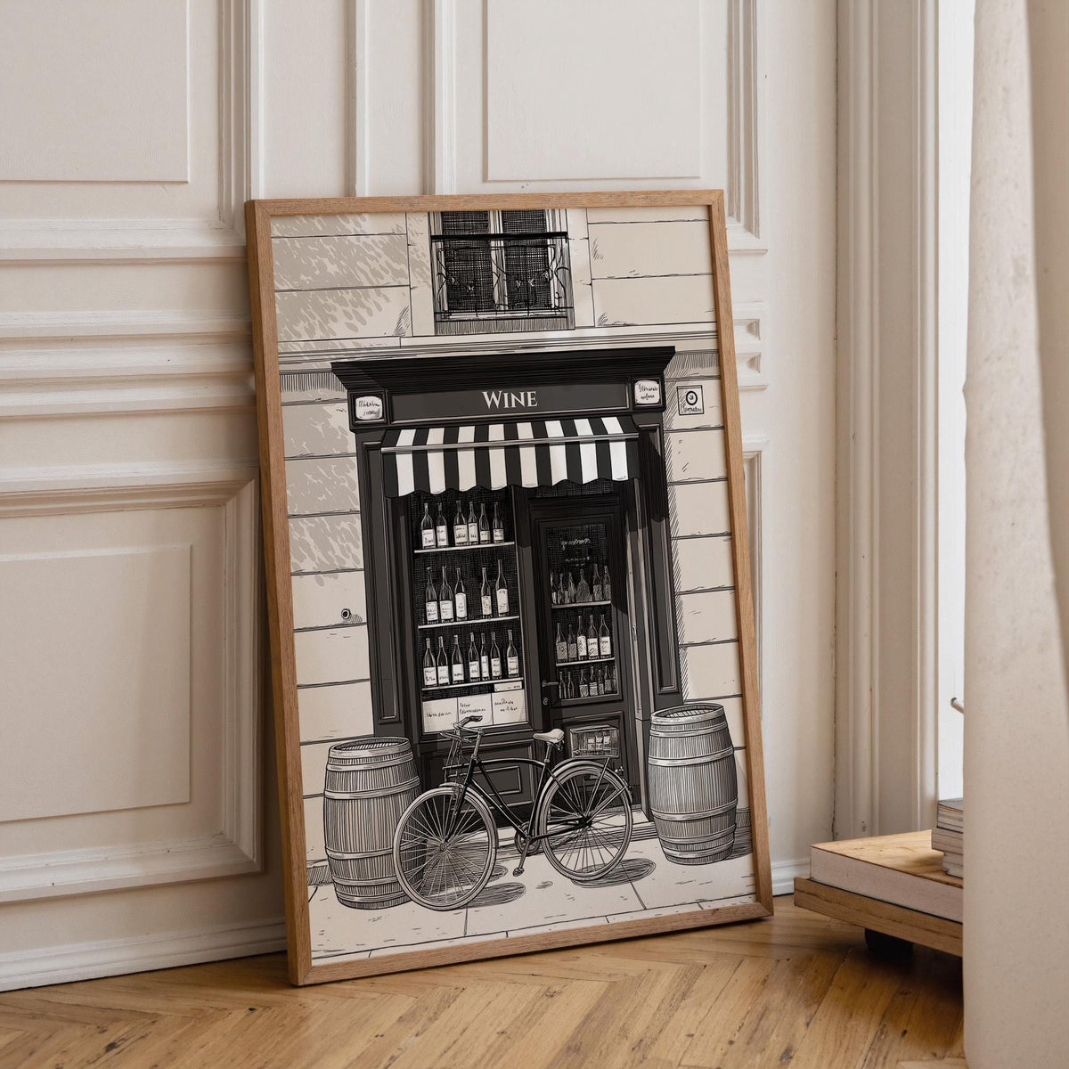 Wine Shop Art Print | Vintage Wine store Illustration | Wine Wall Art | Black and White | Cosy Home Décor | French Poster...