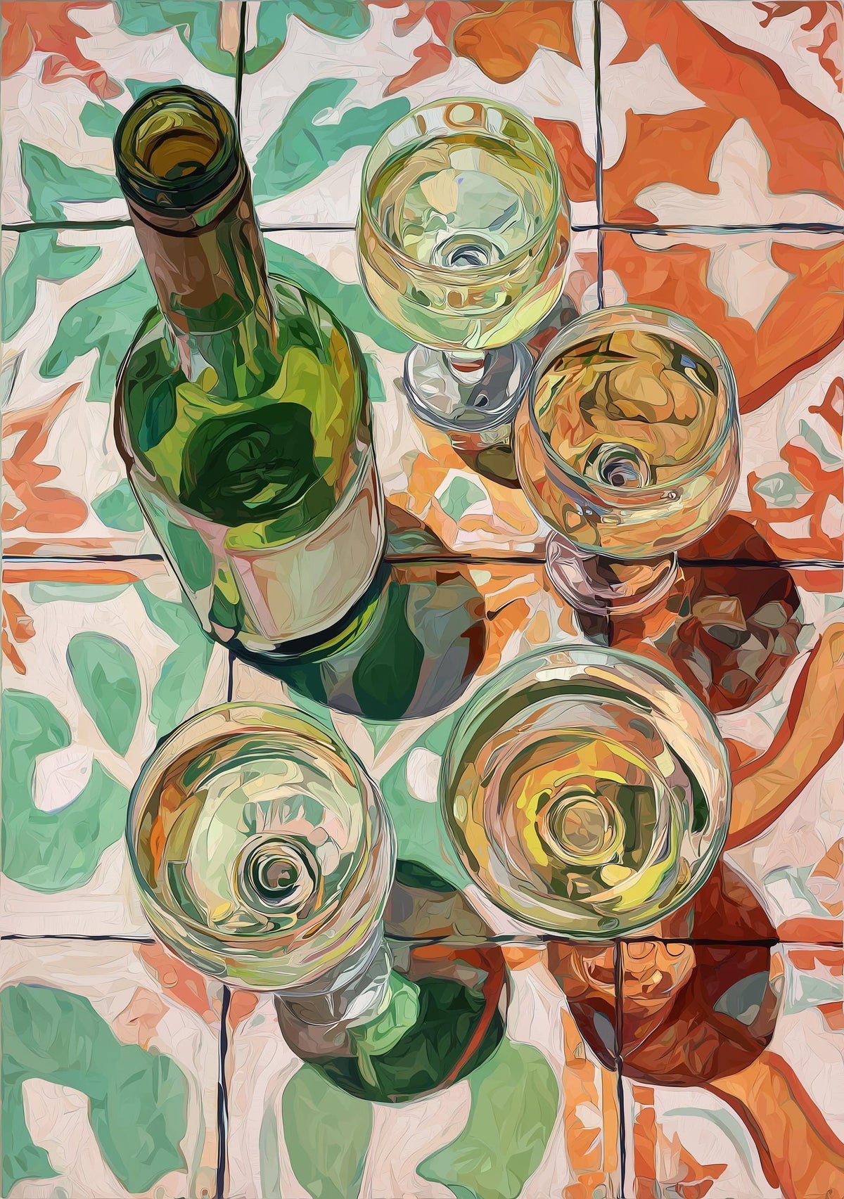 Wine Tile Print, Mediterranean Kitchen Decor, Italian Poster, Rustic Artwork by The Wall Art Studio - physical